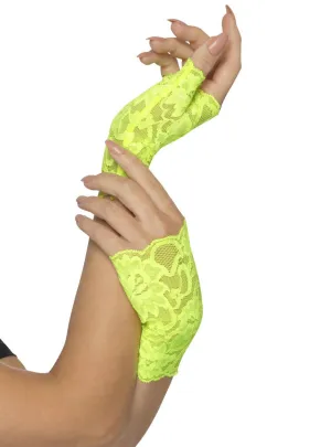 Neon Green Lace 1980s Fingerless Costume Gloves