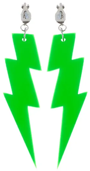 Neon Green Lightning Bolt 80s Earrings