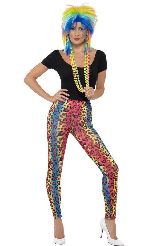 Neon Leopard Print Womens 80s Costume Leggings