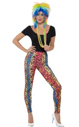 Neon Leopard Print Womens 80s Costume Leggings