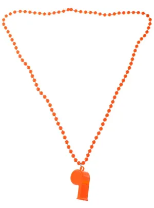 Neon Orange 70s Beaded Necklace with Disco Whistle