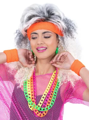 Neon Orange 80s Costume Sweatband Set