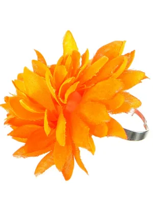 Neon Orange Fabric Flower Costume Ring