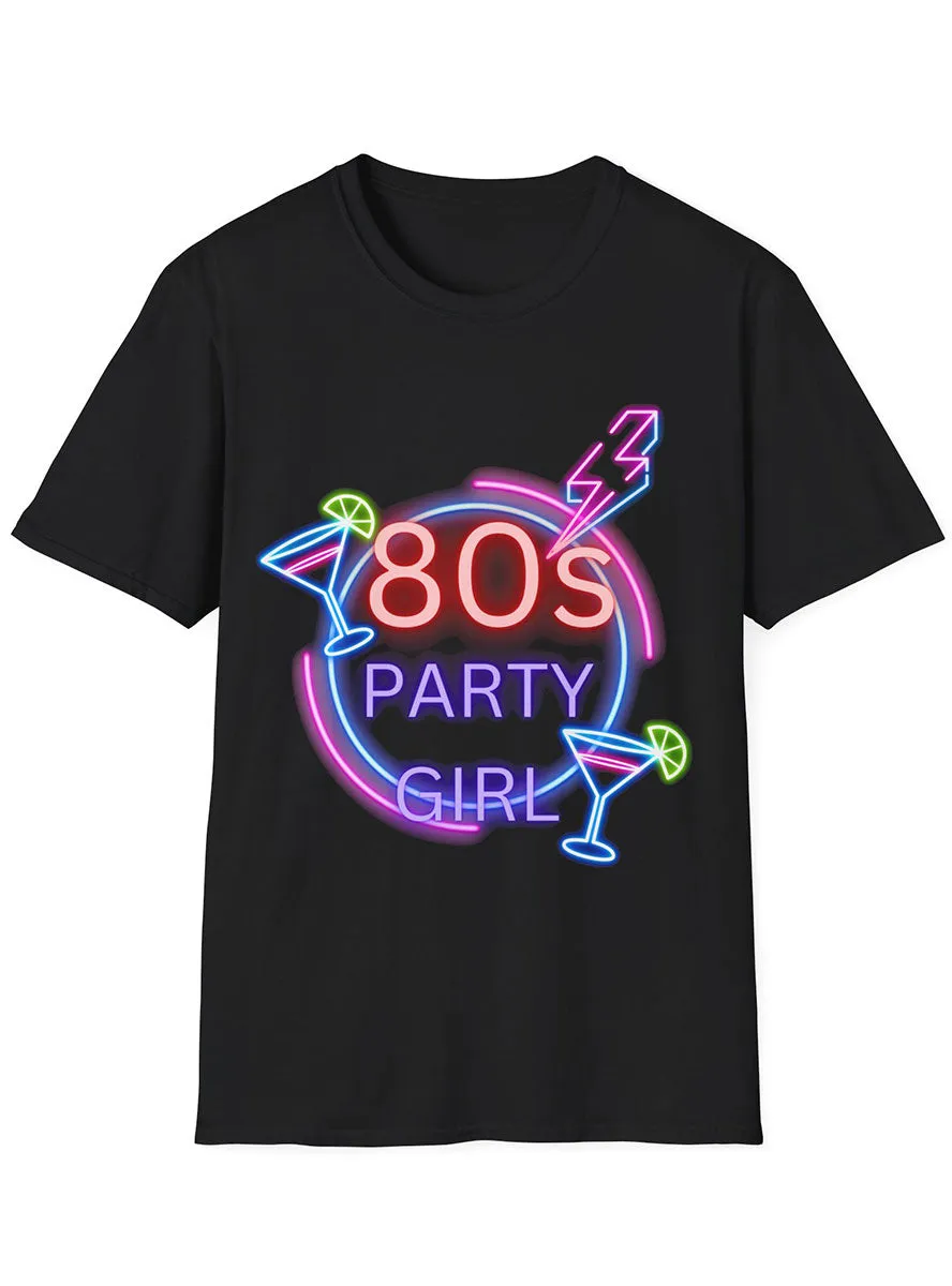Neon Party Girl Womens Black 80s Costume Shirt