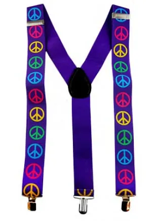 Neon Peace Sign Rainbow Costume Suspenders