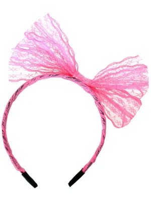 Neon Pink 1980s Lace Bow Costume Headband