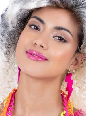 Neon Pink 1980s Lightning Bolt Costume Earrings