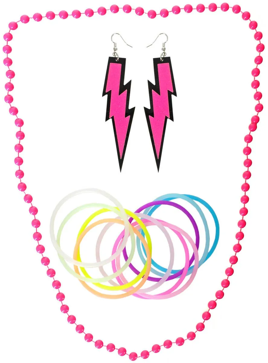 Neon Pink 3 Piece 1980s Costume Accessory Set