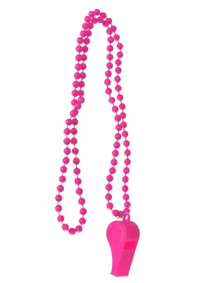 Neon Pink 80s Beaded Necklace with Disco Whistle