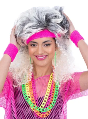 Neon Pink 80s Costume Sweatband Set