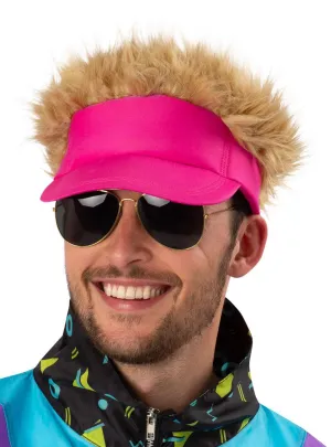 Neon Pink 80s Costume Visor With Attached Hair