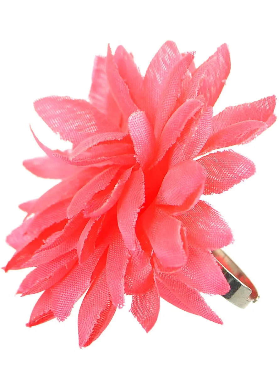 Neon Pink Fabric Flower Costume Ring