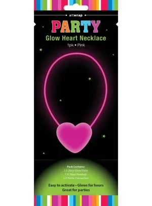 Neon Pink Glow In The Dark Heart Glow Stick Necklace