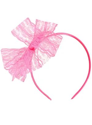 Neon Pink Lace Bow 1980s Costume Headband