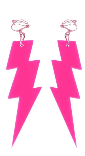 Neon Pink Lightning Bolt 80s Earrings