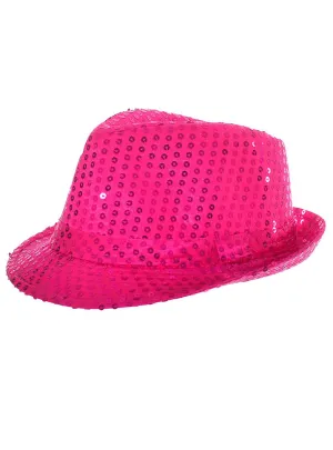 Neon Pink Sequinned Fedora Costume Hat