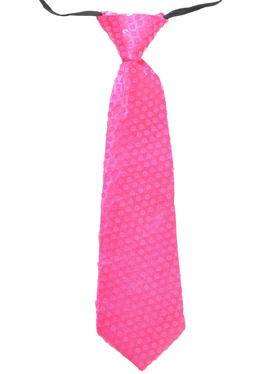 Neon Pink Sequinned Tie Costume Accessory