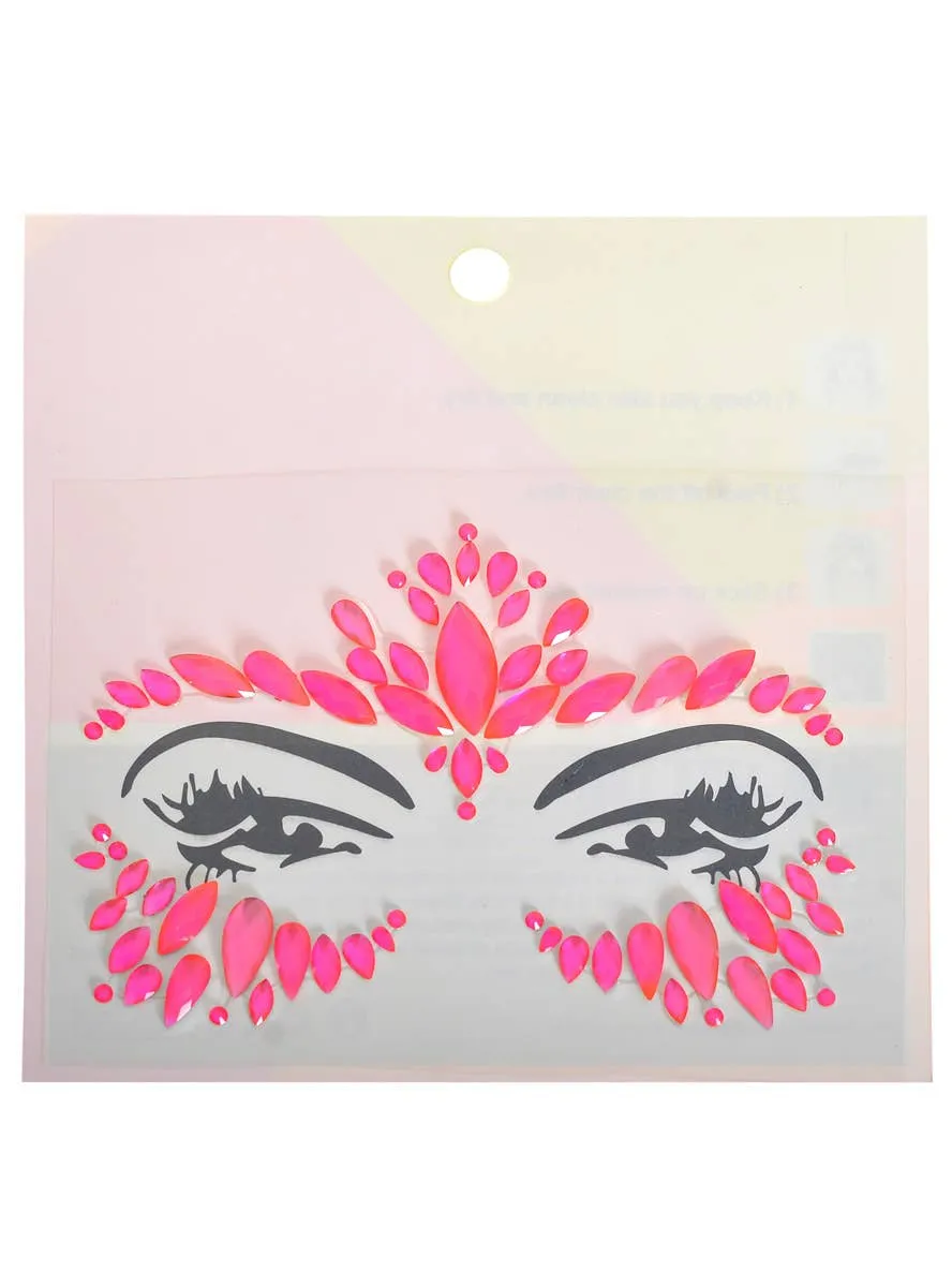 Neon Pink UV Reactive Stick-on Festival Face Jewels