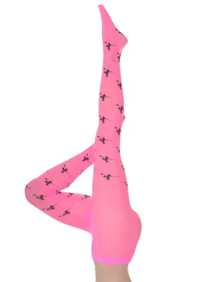 Neon Pink Witch Print Womens Costume Stockings