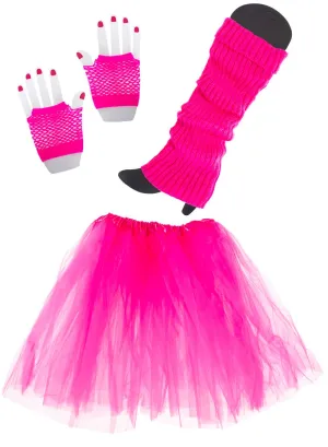 Neon Pink Womens 80s Tutu Accessory Set