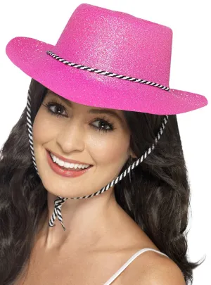 Neon Pink Womens Glitter Cowboy Hat