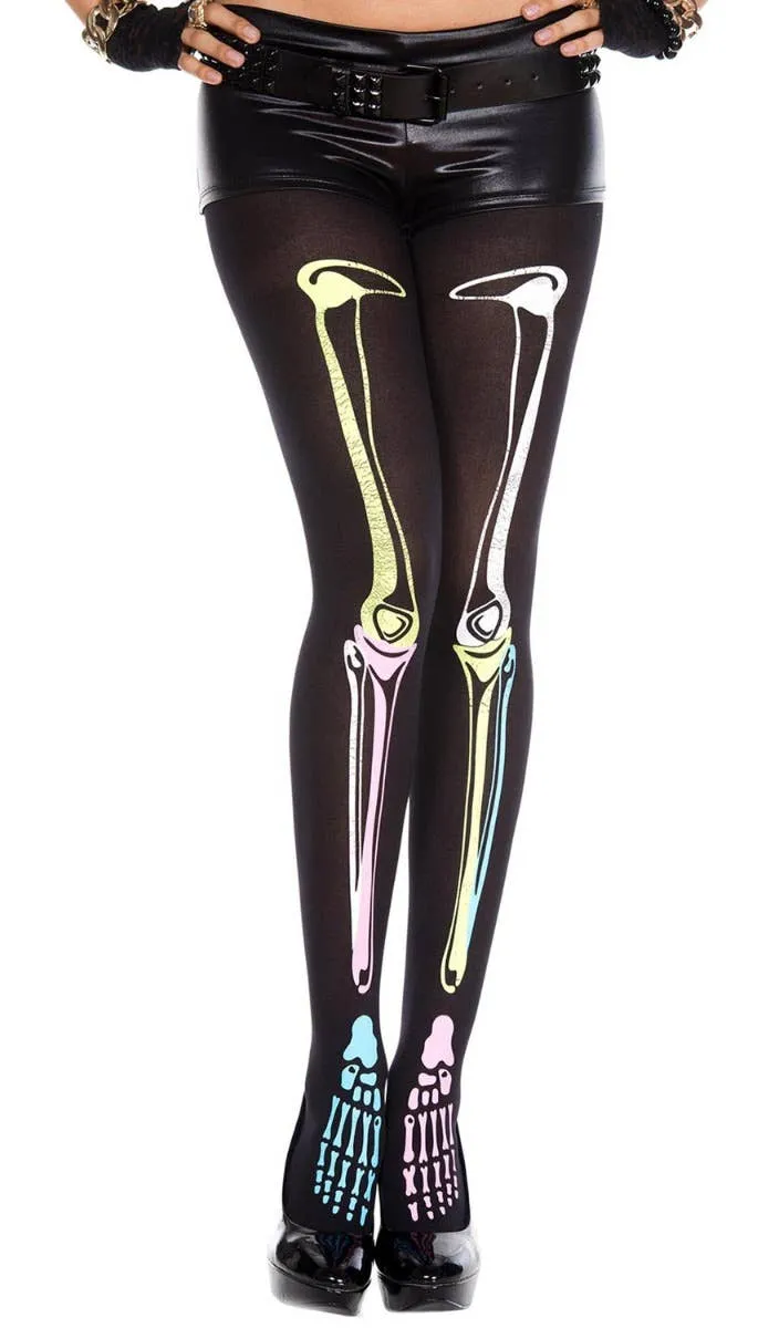 Neon Rainbow Skeleton Print Halloween Stockings