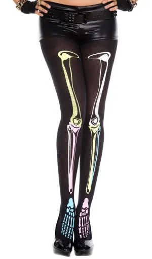 Neon Rainbow Skeleton Print Halloween Stockings