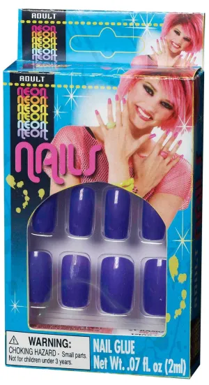 Neon Violet Womens 1980s Stick On Finger Nails