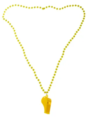 Neon Yellow 70s Beaded Necklace with Disco Whistle