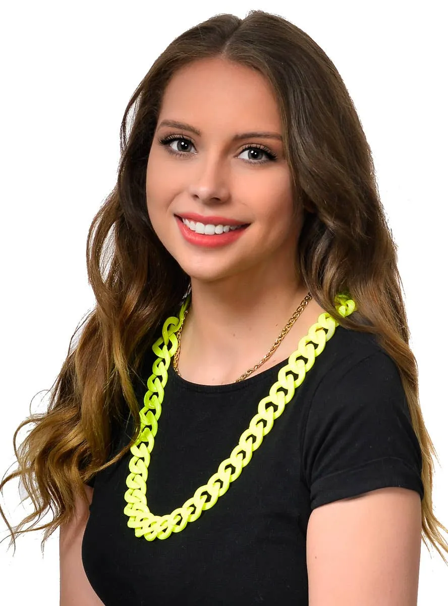 Neon Yellow Chain Necklace 1980s Costume Accessory