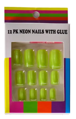 Neon Yellow Fake Stick On Fingernails