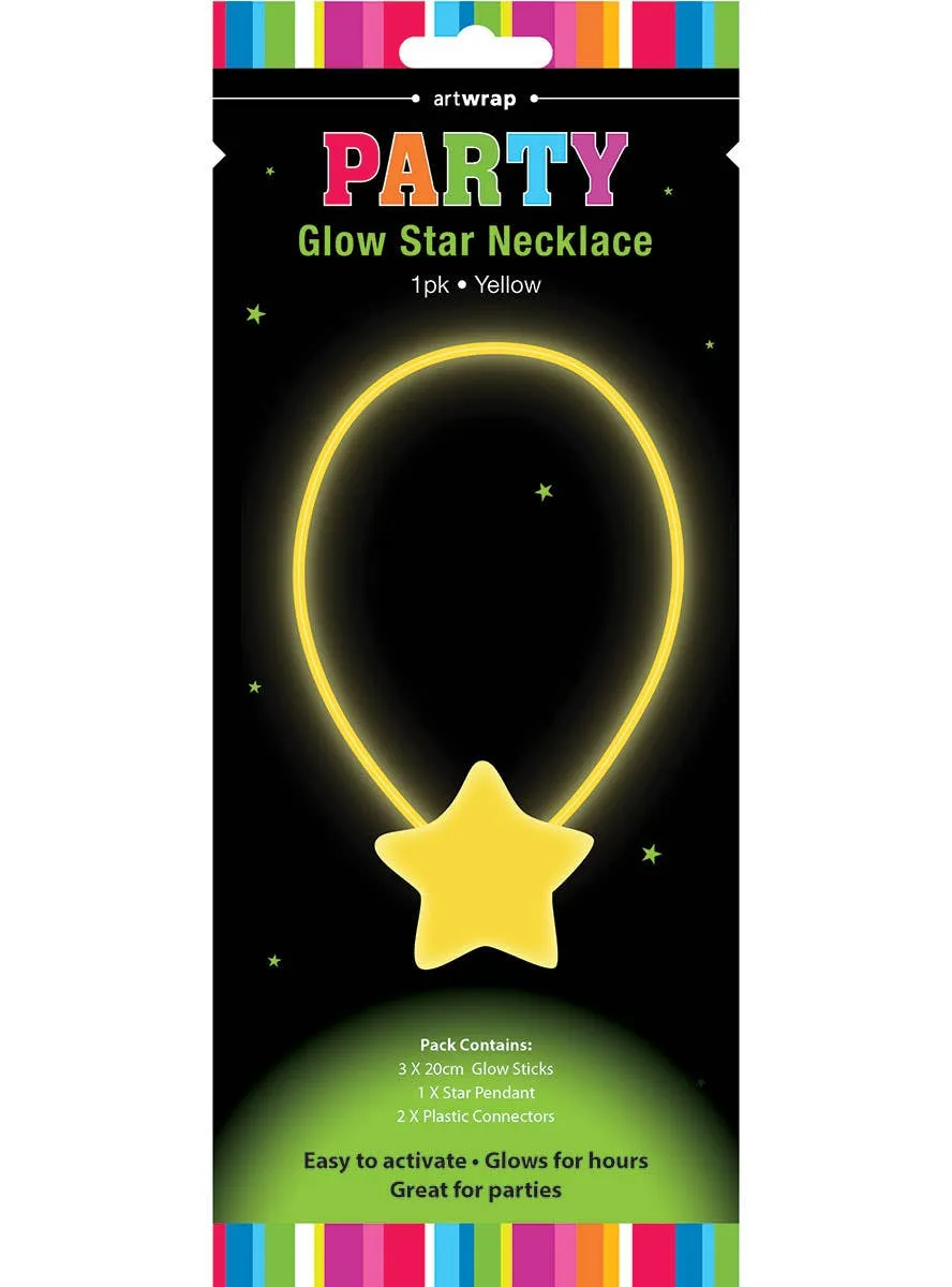 Neon Yellow Glow In The Dark Star Glow Stick Necklace