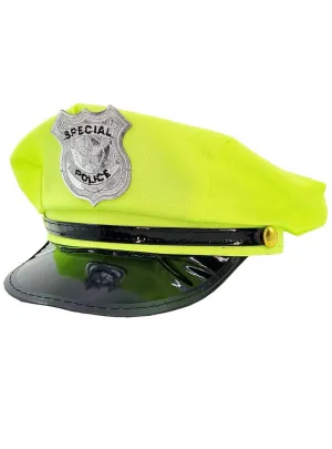 Neon Yellow Police Officer Costume Hat
