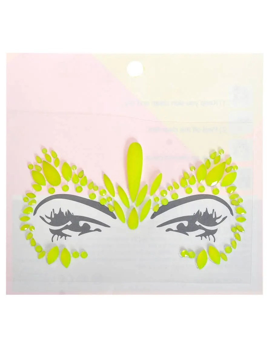 Neon Yellow UV Reactive Stick-on Festival Face Jewels