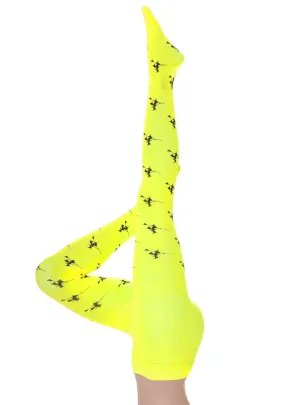 Neon Yellow Witch Print Womens Costume Stockings