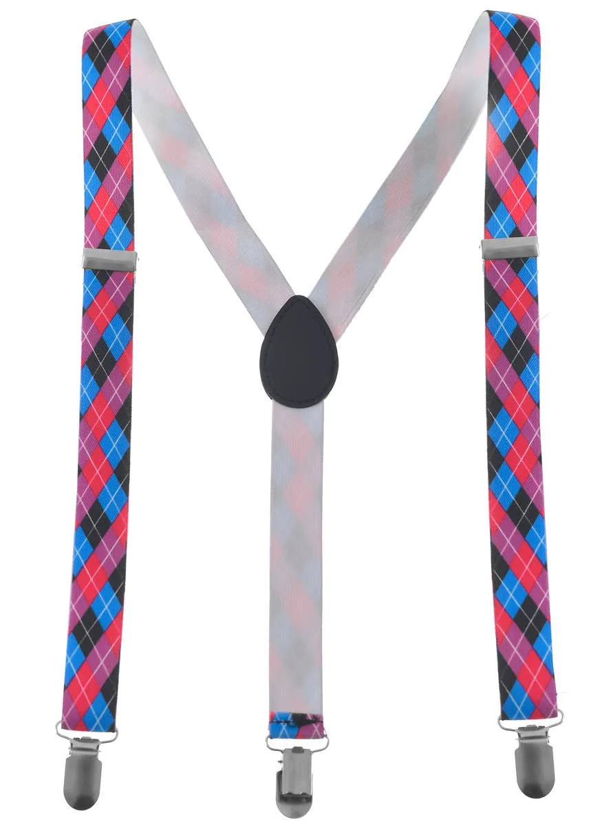 Nerd Pink and Blue Tartan Print Costume Braces