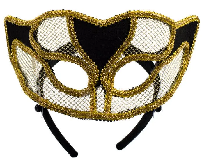 Netted Gold Masquerade Mask on Headband