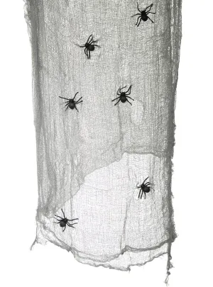 Netted Grey Gauze with Spiders Halloween Decoration