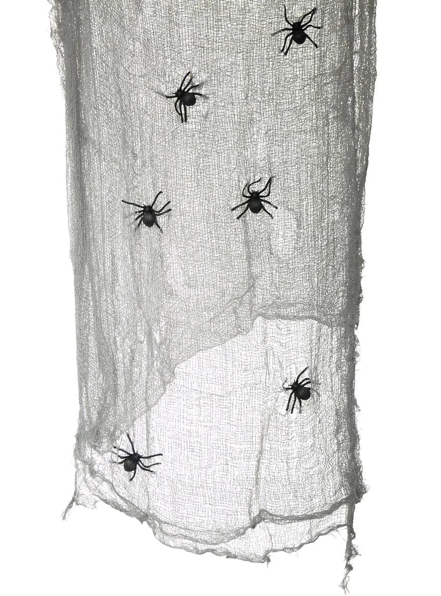 Netted Grey Gauze with Spiders Halloween Decoration