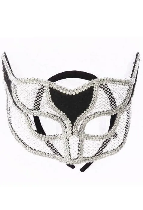 Netted Silver Masquerade Mask on Headband