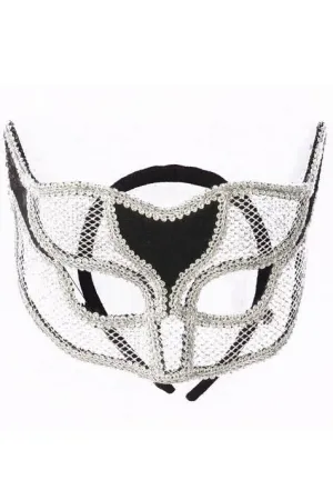 Netted Silver Masquerade Mask on Headband