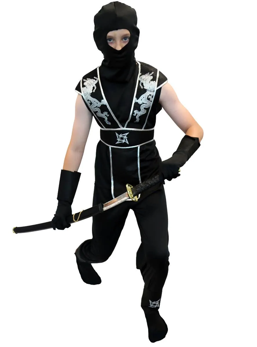 Nifty Silver and Black Japanese Ninja Teen Boys Costume