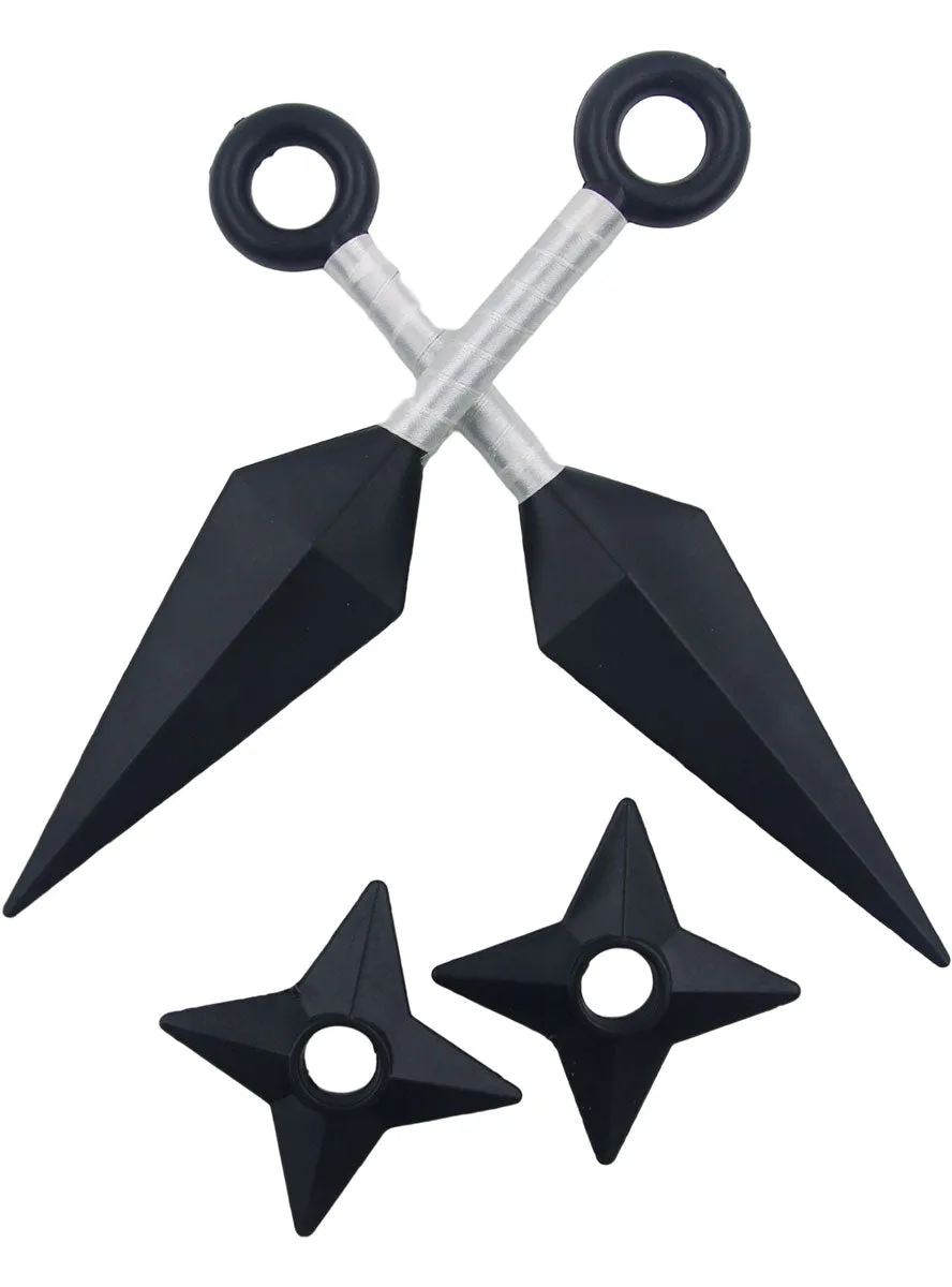 Ninja Black Throwing Stars And Daggers Costume Weapon Set