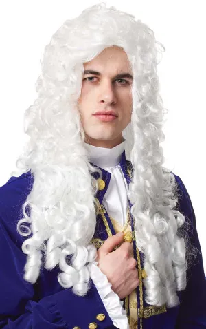 Nobleman Long Curly White Mens Wig