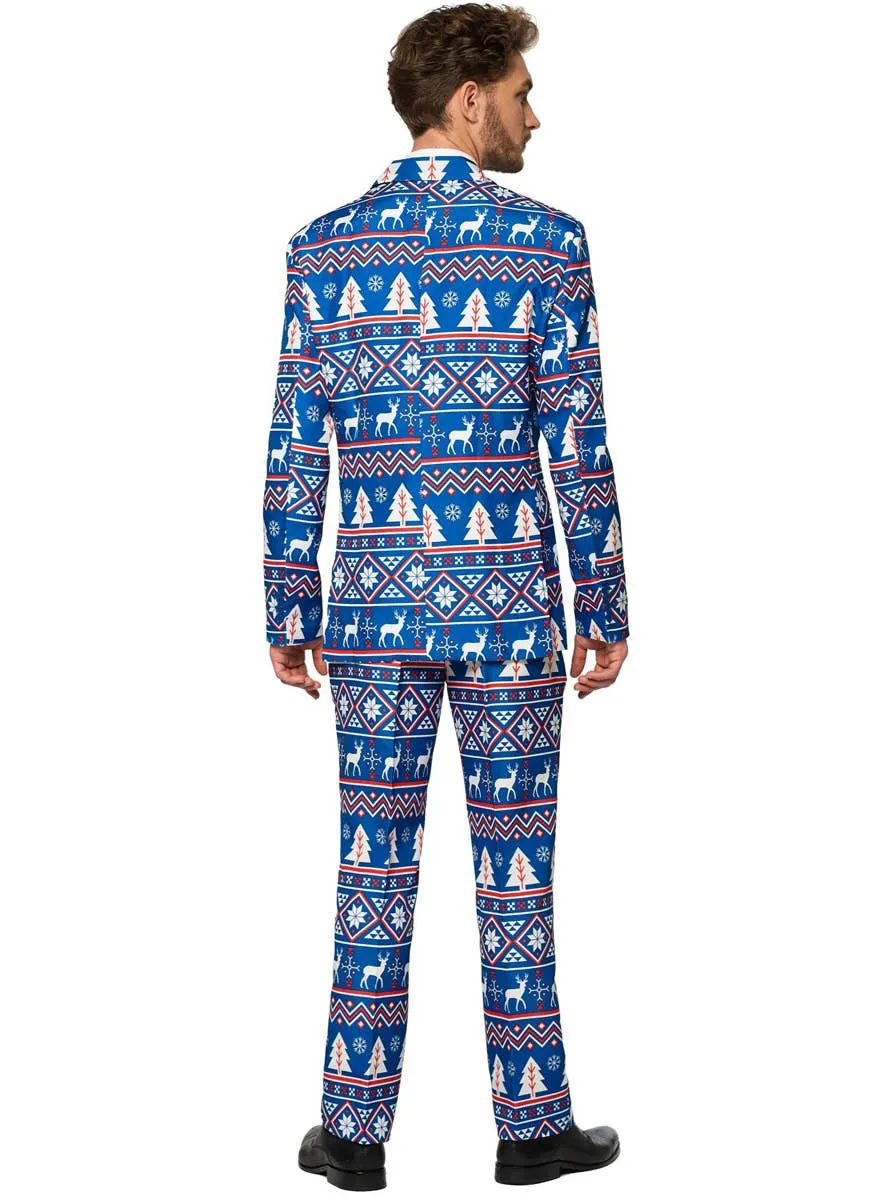 Nordic Blue Christmas Print Mens Suitmeister Costume Suit