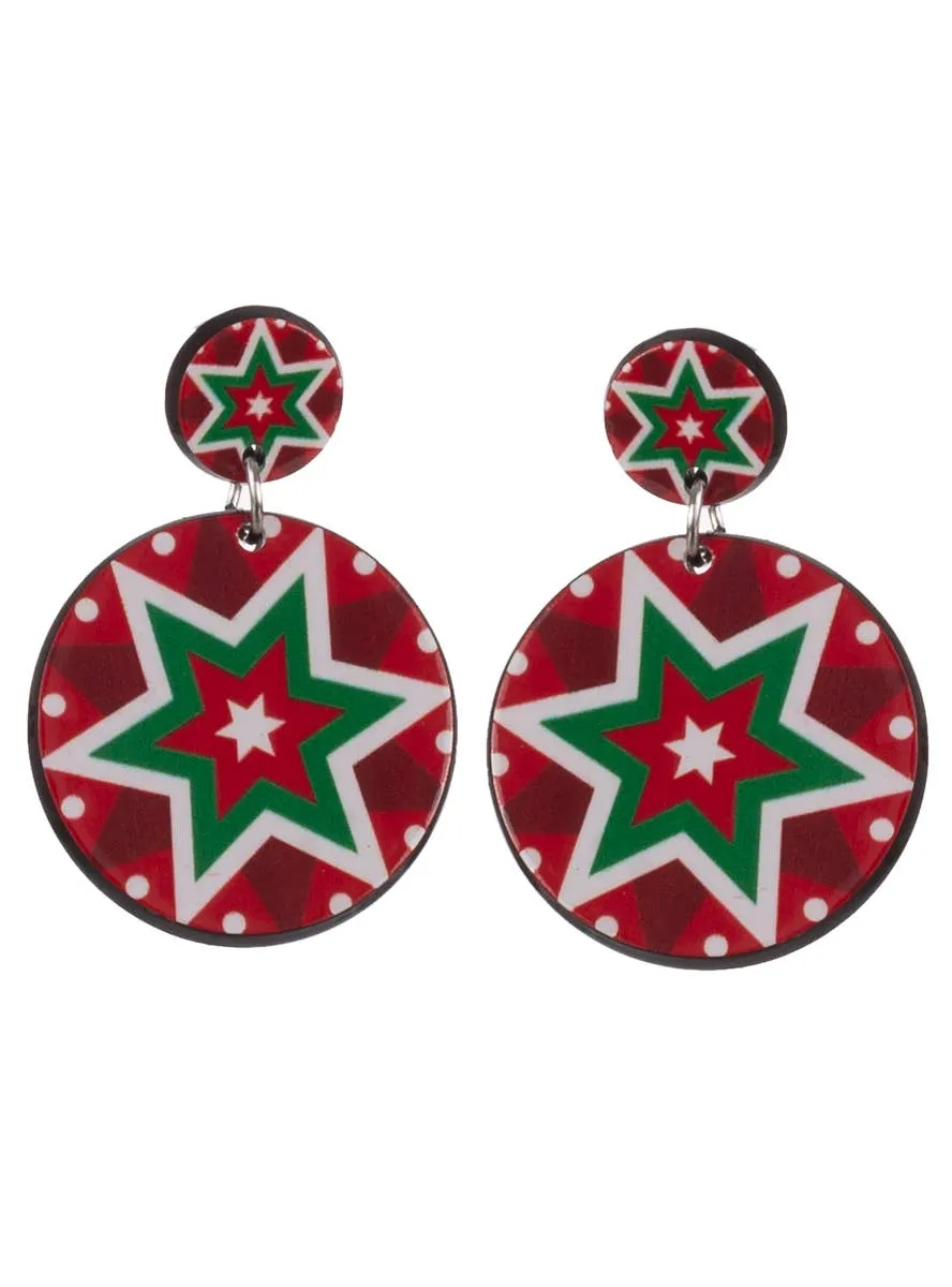 Nordic Christmas Star Print Festive Earrings