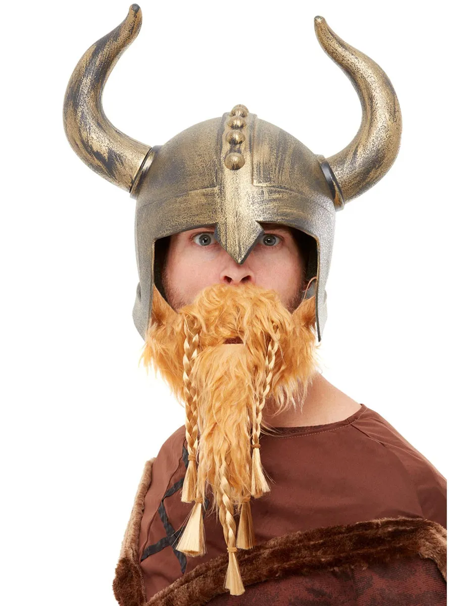 Nordic Gold Mens Viking Helmet with Attached Beard