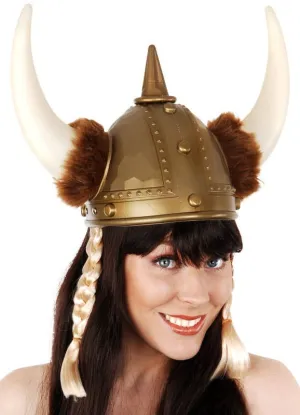 Nordic Warrior Gold Viking Helmet with Plaits
