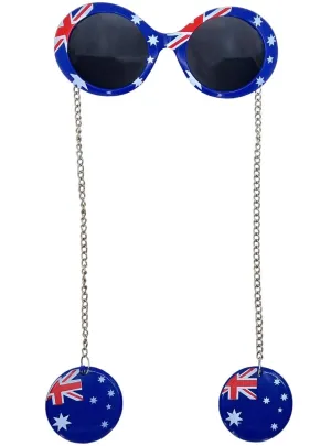 Novelty Australian Flag Frame Glasses with Chains