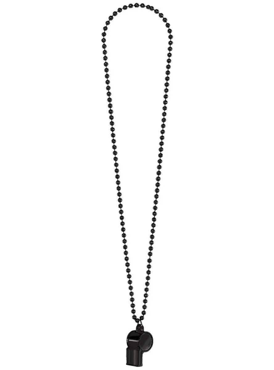 Novelty Black Beaded Whistle Necklace Costume Accessory
